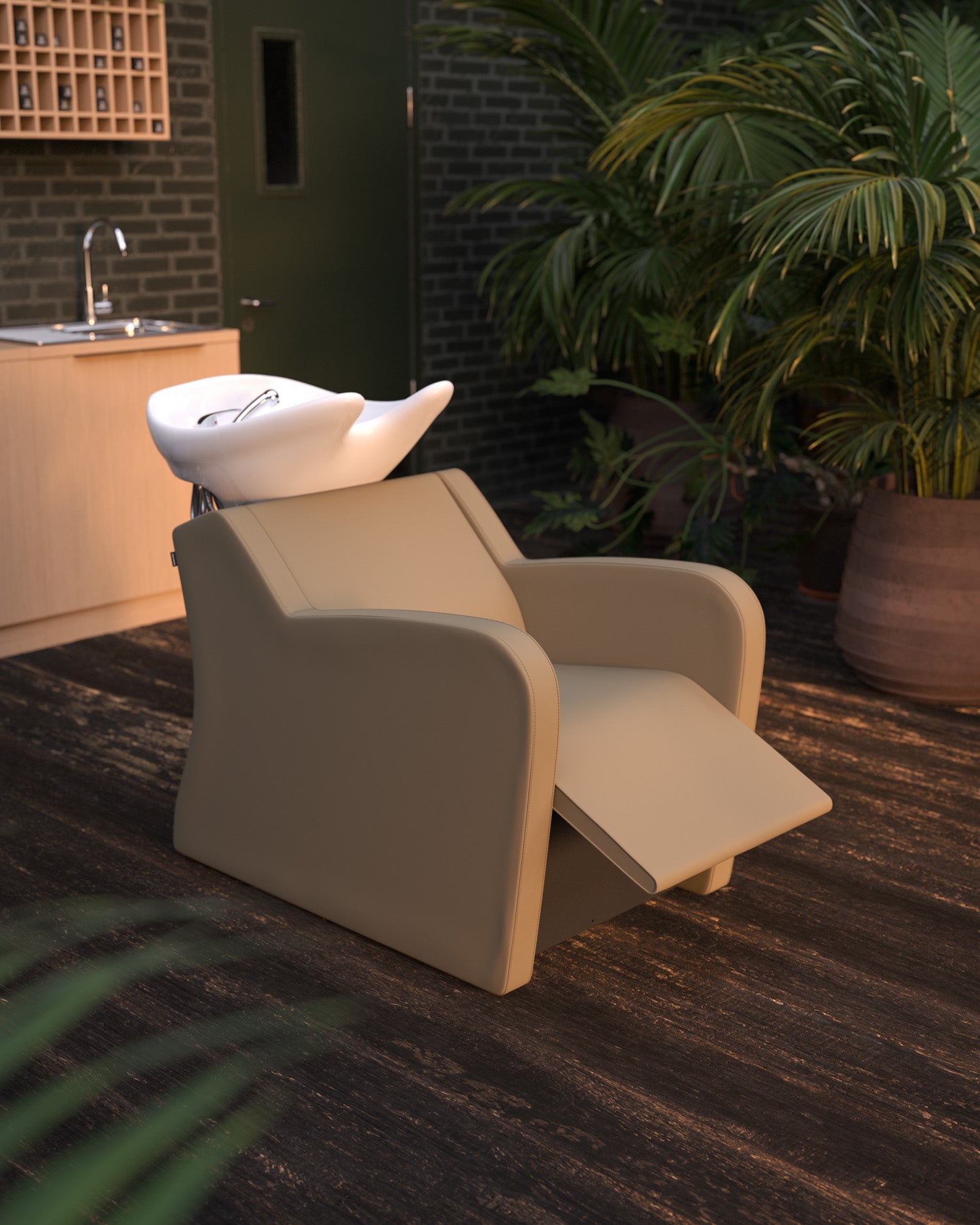 Fredda II Beige massagevask med hvid kumme fra Solida Furniture, frisørudstyr til frisørsalon